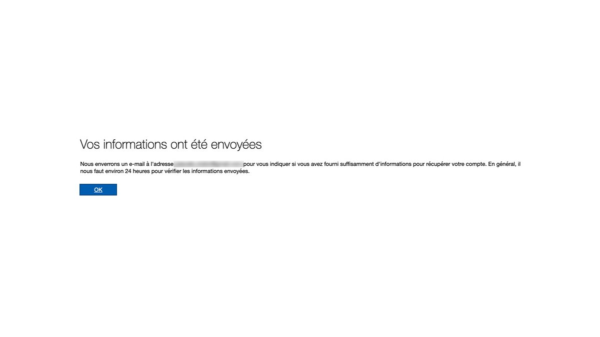 Confirmation procédure de restauration de compte Outlook © Pascale Duc pour Clubic