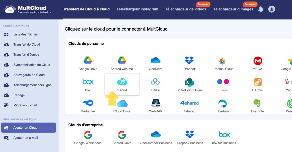 Connectez pCloud à MultCloud  © Mia Ogouchi pour Clubic