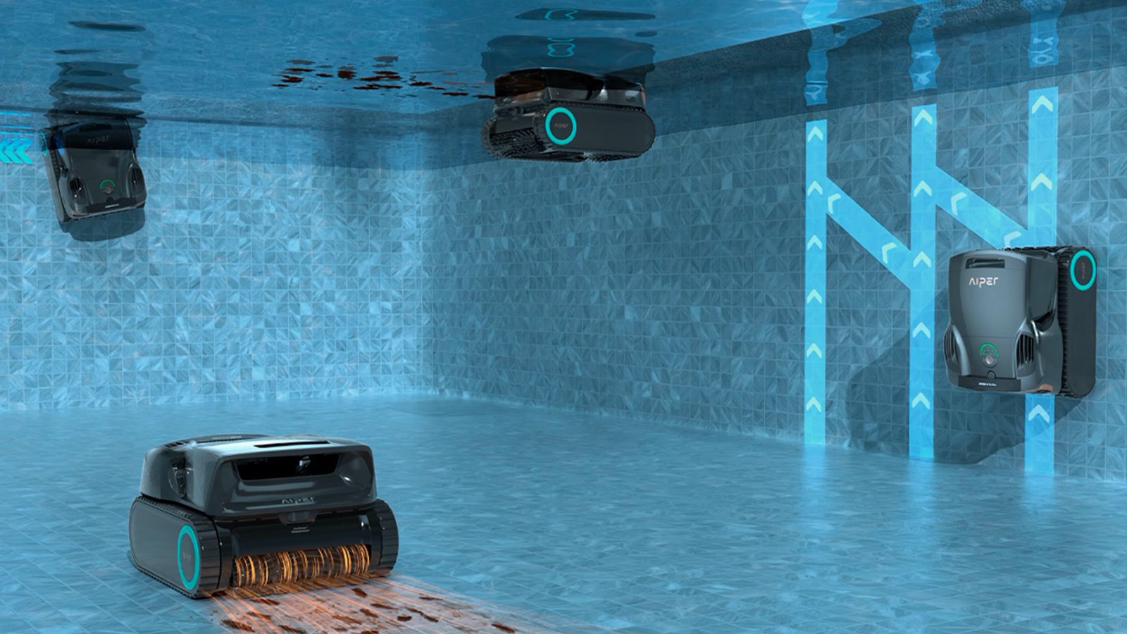 Le Scuba X1 Pro Max nettoie tout le bassin, du fond à la surface, pour une piscine impeccable sans effort ©Aiper