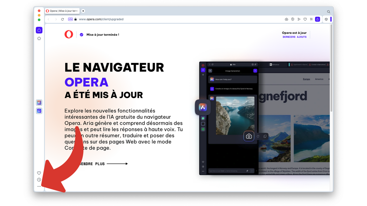 Accéder à la configuration de la barre latérale d'Opera © Clubic