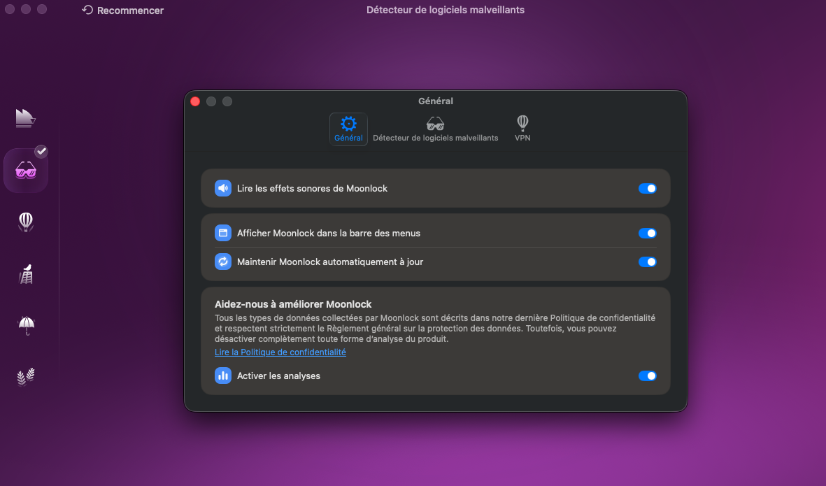 Moonlock - La télémétrie est activée par défaut, vous pouvez la décocher dans les réglages de l'antivirus. © Clubic