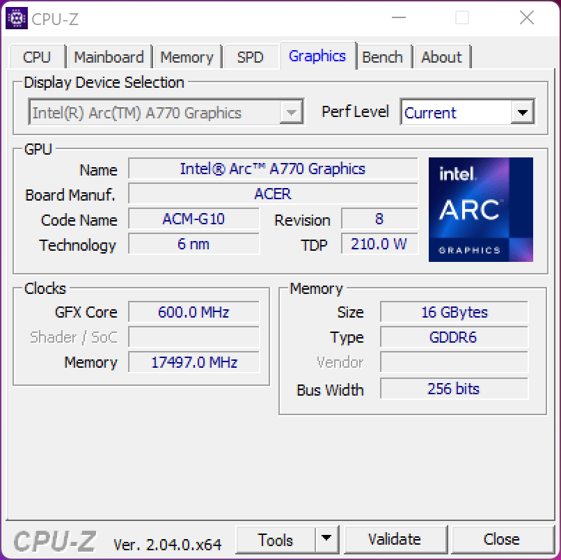 Intel ARC A750 LE et Acer ARC A770 OC