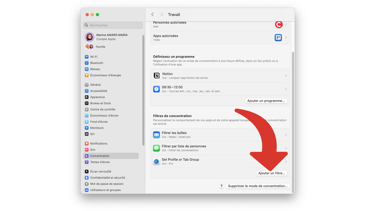 Ajouter un filtre à un mode de concentration pour améliorer votre productivité sur Mac © Clubic