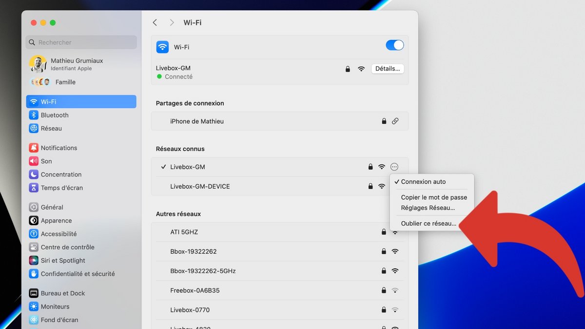 oublier réseau wifi mac