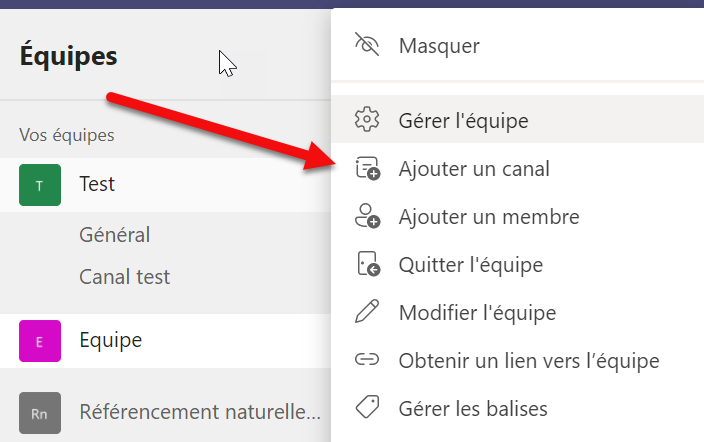 Microsoft Teams  équipe créée