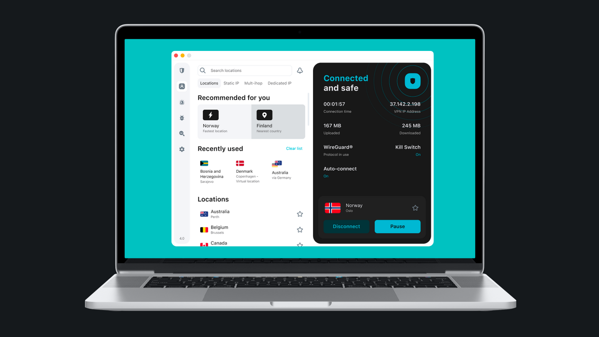 Choisissez rapidement un serveur parmi plus de 3200 possibilités sur le VPN de Surfshark. ©Surfshark