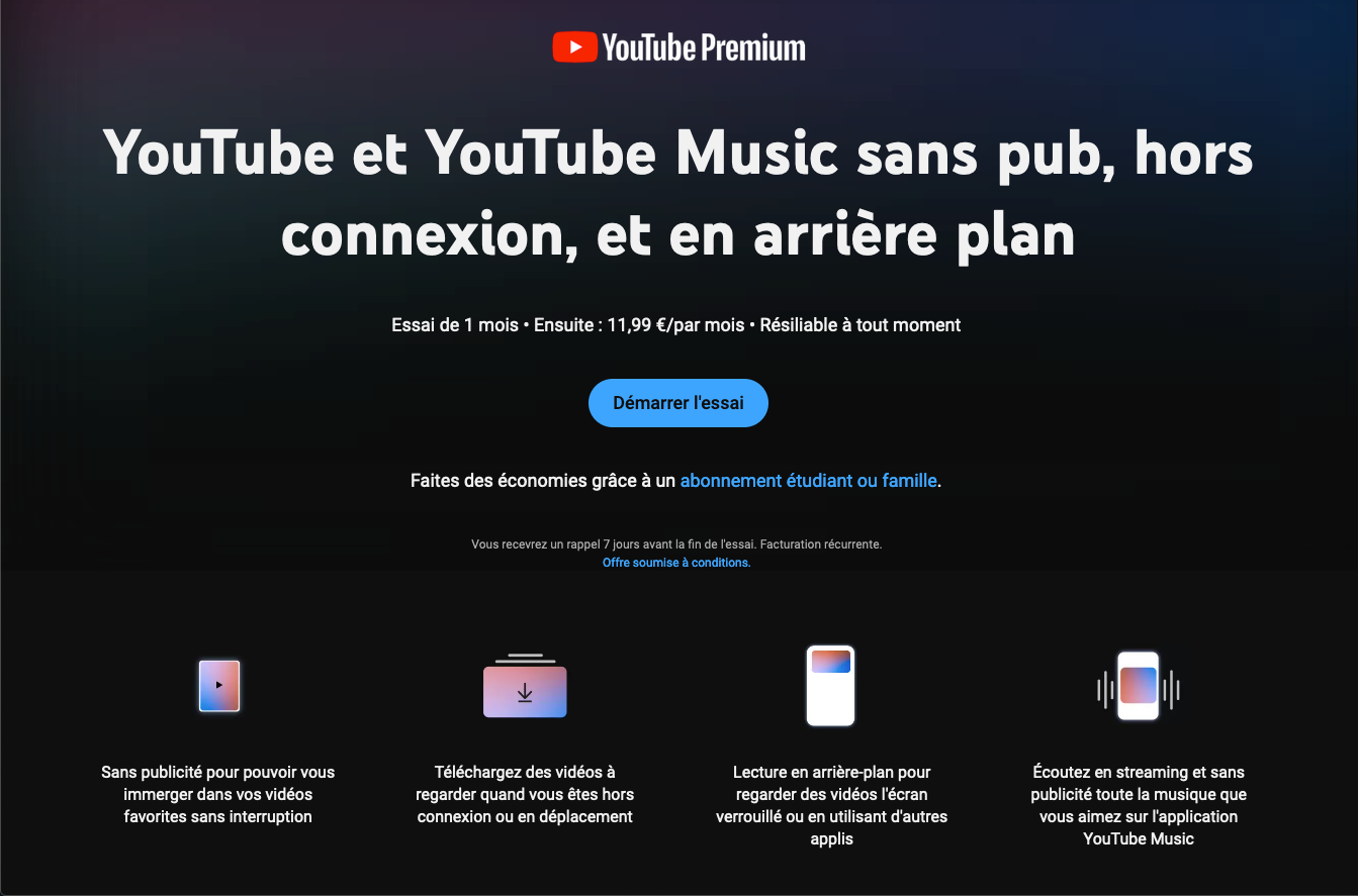 © Capture d'écran de YouTube Premium