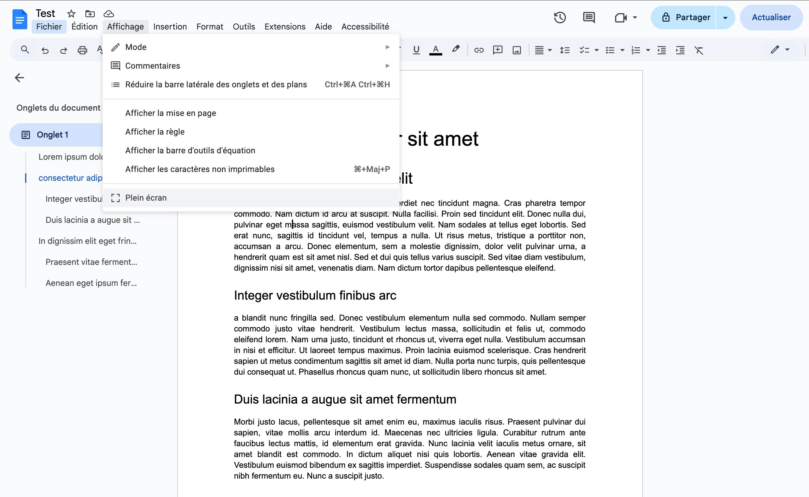 Changez l'affichage de Google Docs. ©Google