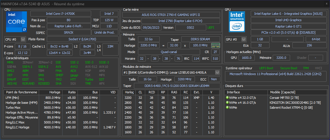 Notre configuration de test au crible de HWInfo © Nerces pour Clubic