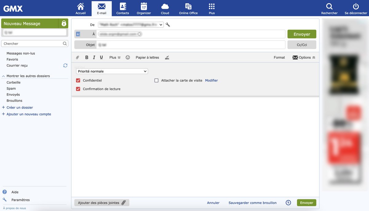 Création d'un nouveau message dans GMX. © Clubic