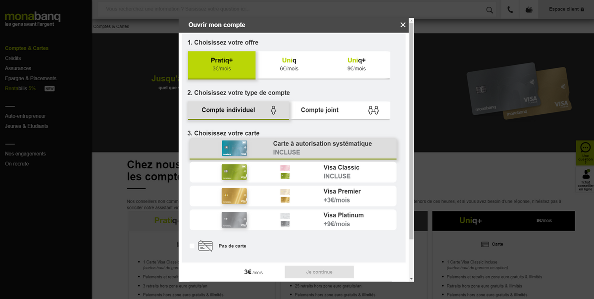 Ouverture d'un compte courant chez Monabanq © Monabanq