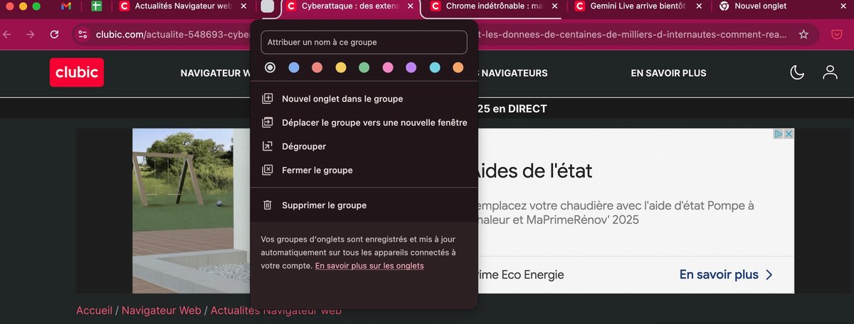 Classez vos onglets dans des groupes © Google