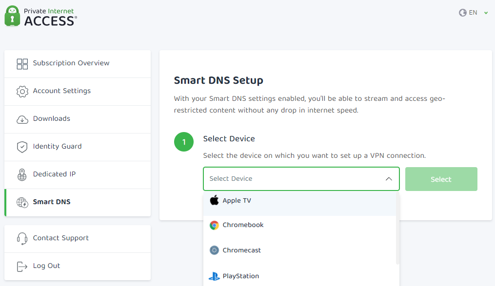 Private Internet Access - Configurer Smart DNS