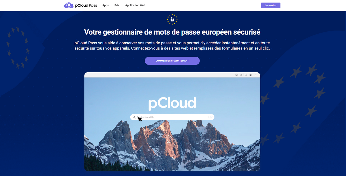 Site web du gestionnaire pCloud Pass © pCloud International AG