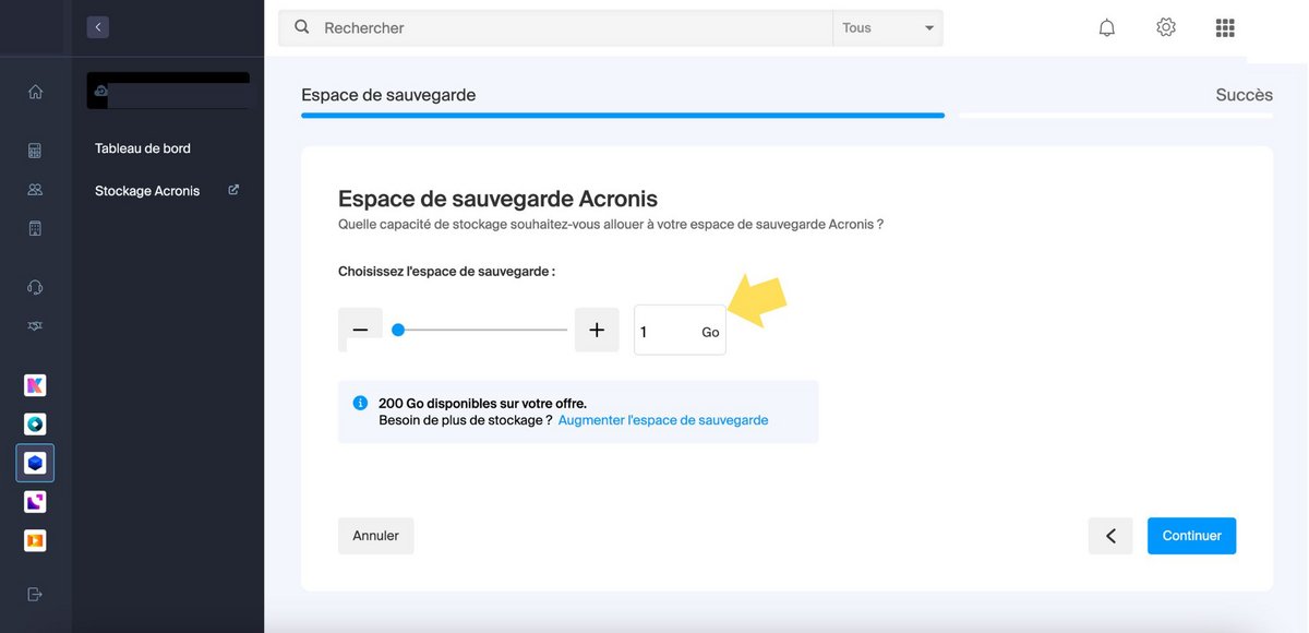 Choisissez l'espace à allouer à votre sauvegarde © Infomaniak