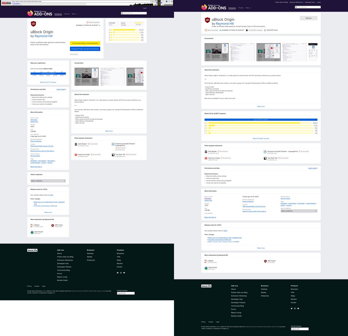 Un comparatif entre les deux versions du site. ©Ghacks