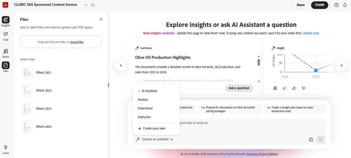 Définissez votre Assistant IA, personnalisé, ou parmi 3 profils créés par Adobe. @Adobe - Capture Clubic.com