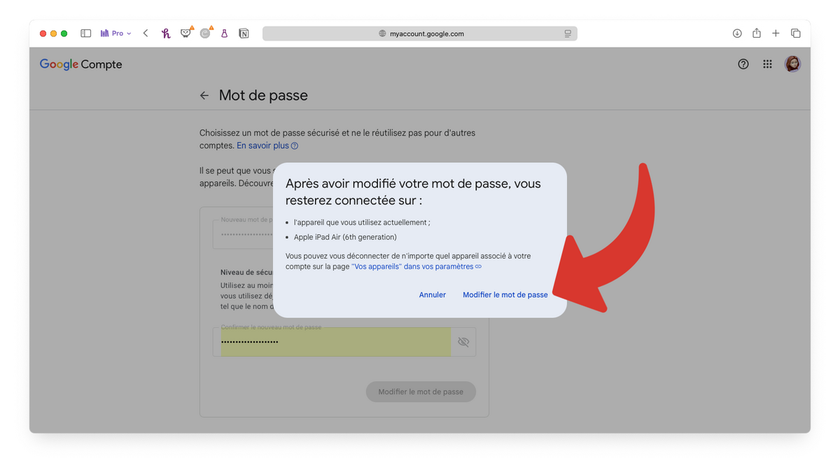 Valider le changement de mot de passe pour le compte Google © Clubic