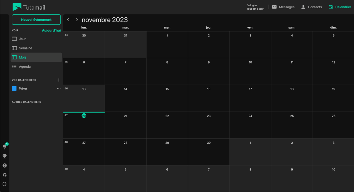 Tuta permet de gérer plusieurs calendriers