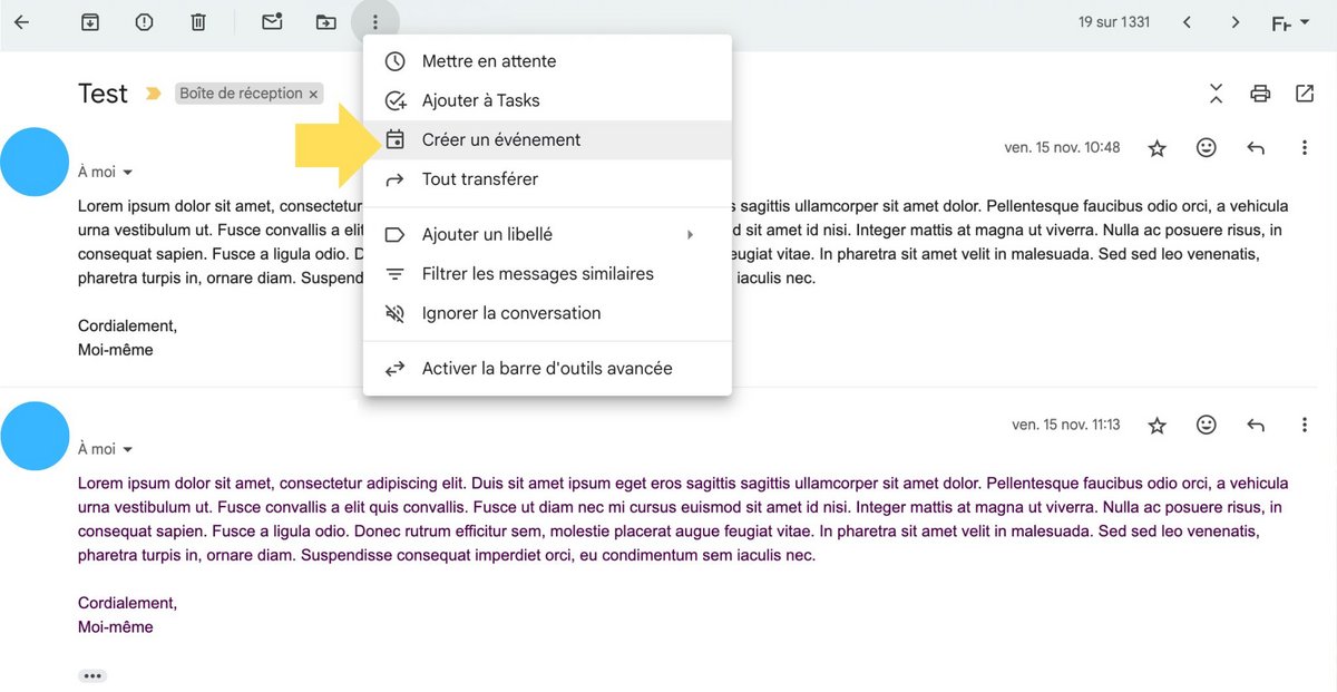 Créez des événements depuis votre messagerie Gmail © Mia Ogouchi pour Clubic