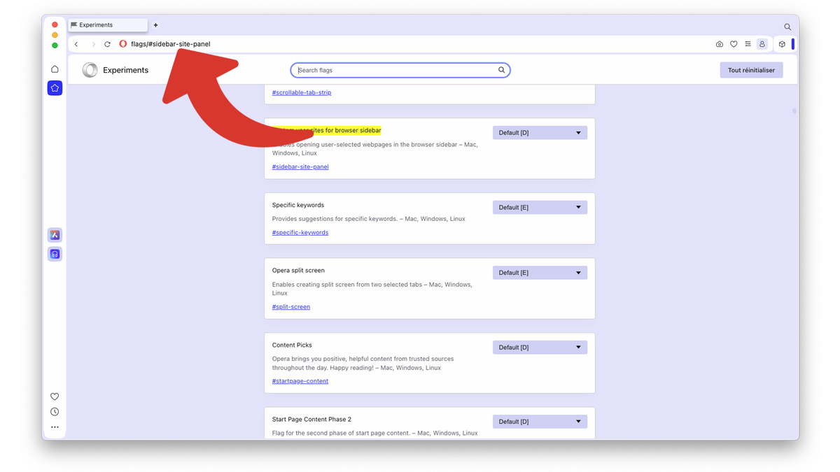 Ouvrir la page de fonctionnalités expérimentales de la barre latérale © Clubic