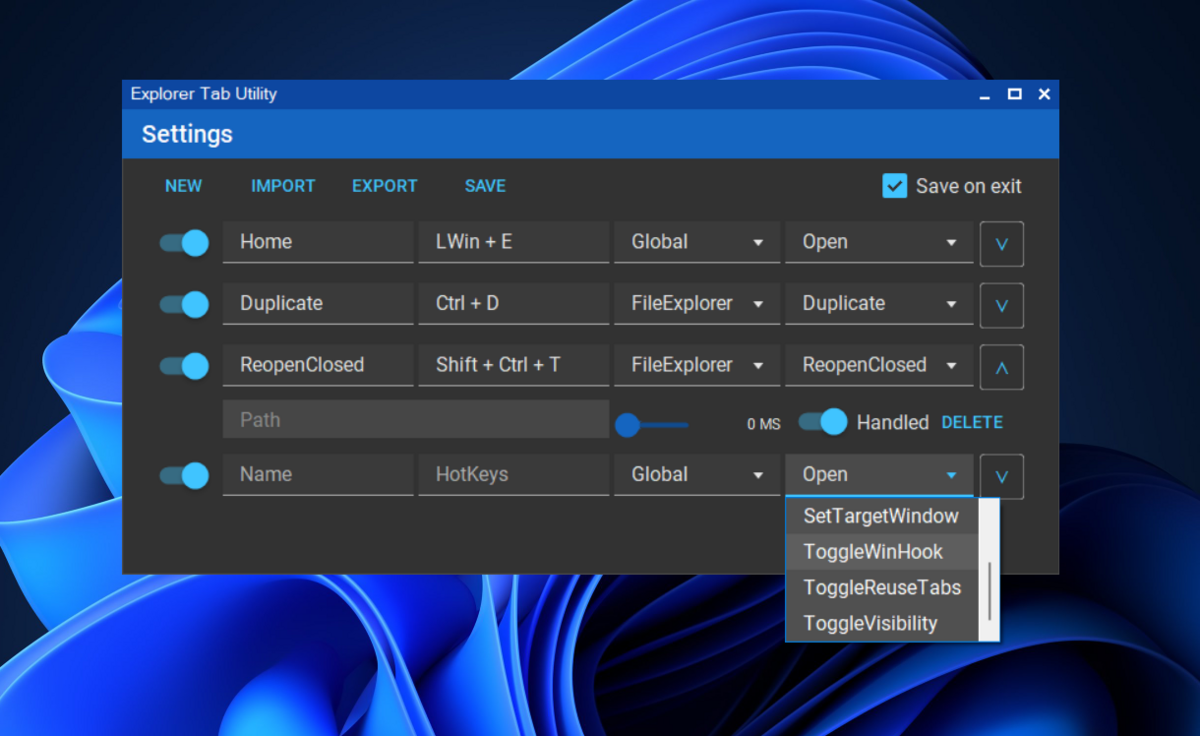 Explorer Tab Utility interface