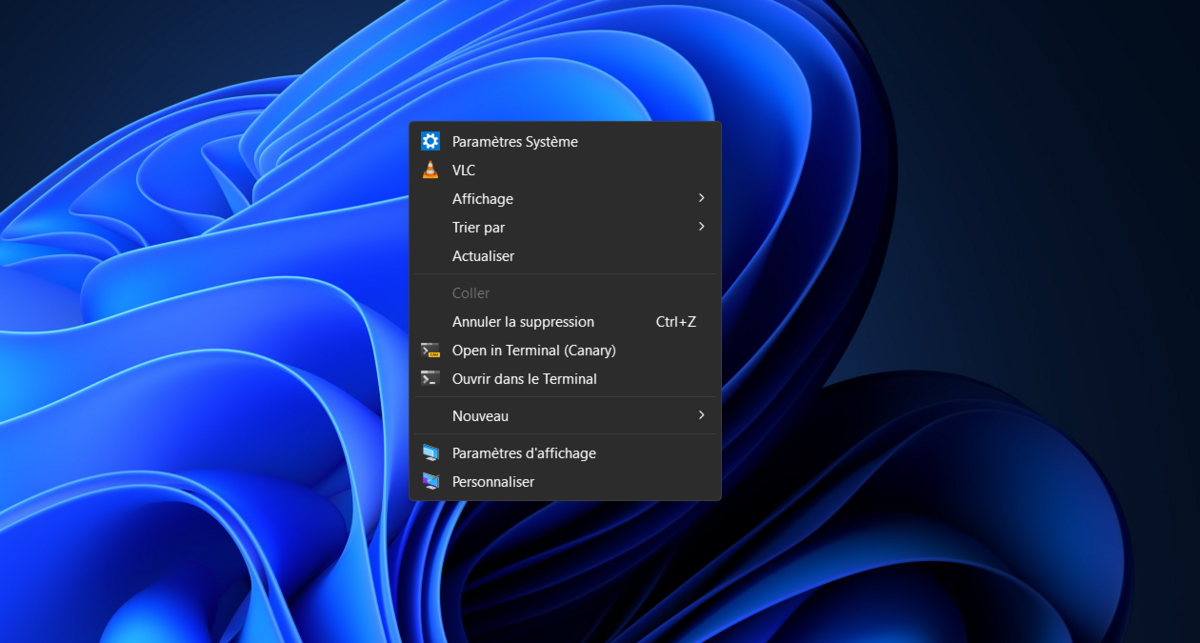 Vous pouvez épingler un raccourci vers les Paramètres Système dans le menu contextuel du Bureau. © Clubic