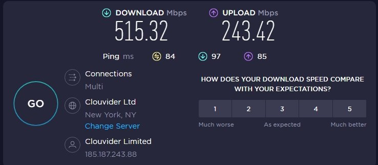 Le Speedtest indique bien que nous sommes désormais à New York