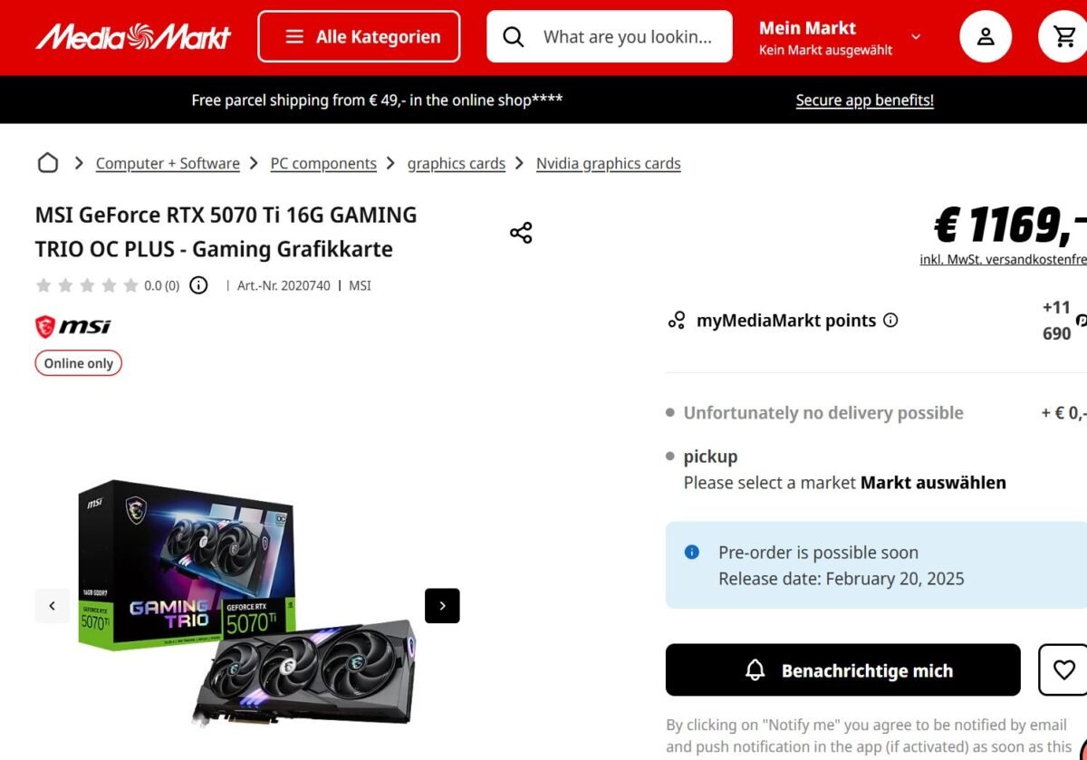 Prix de la MSI GeForce RTX 5070 Ti 16G Gaming Trio OC Plus © VideoCardz