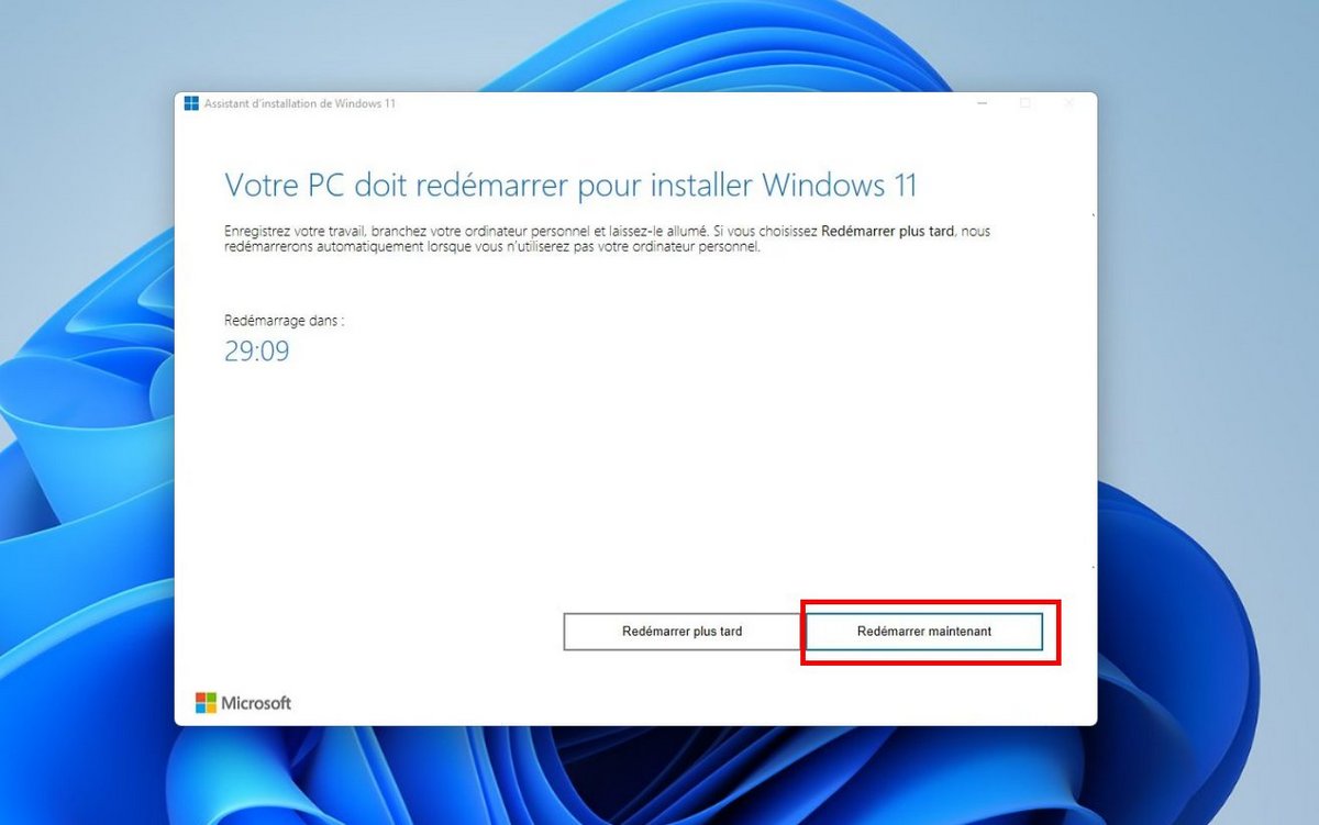 Redémarrez votre PC pour finaliser l'installation de Windows 11 24H2 © Clubic