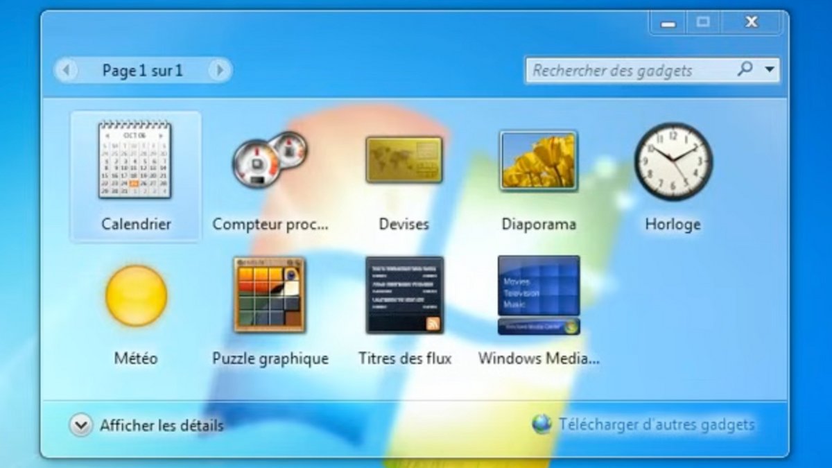 Windows 7 reprenait et améliorait les widgets de Vista - © Microsoft