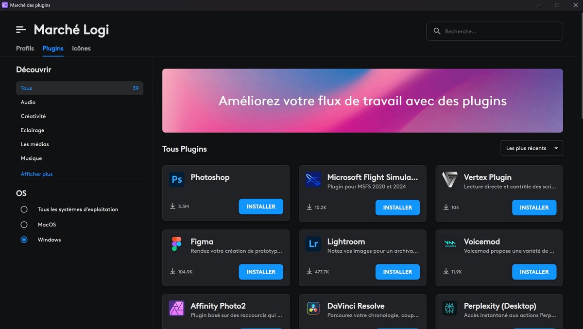 En panne d'inspiration pour constituer votre Actions Ring ou ajouter un retour haptique sur une fonction bien précise ? Foncez télécharger des profils et plugins sur le Marché Logi via l'appli Options+. ©Nicolas Guyot pour Clubic