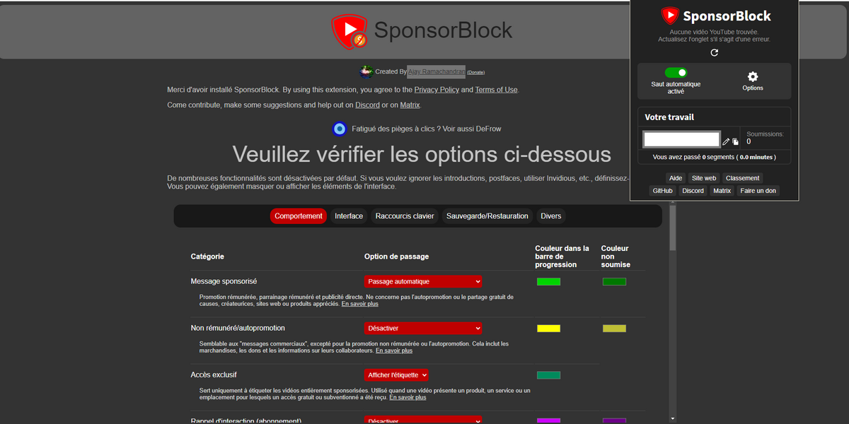 Extension SponsorBlock pour YouTube