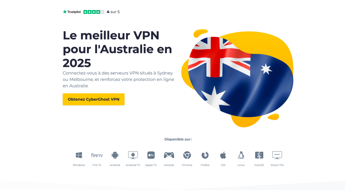 C'est la porte d'entrée idéale pour l'utilisateur français qui souhaite un accès simple et direct aux contenus australiens. © Cyberghost