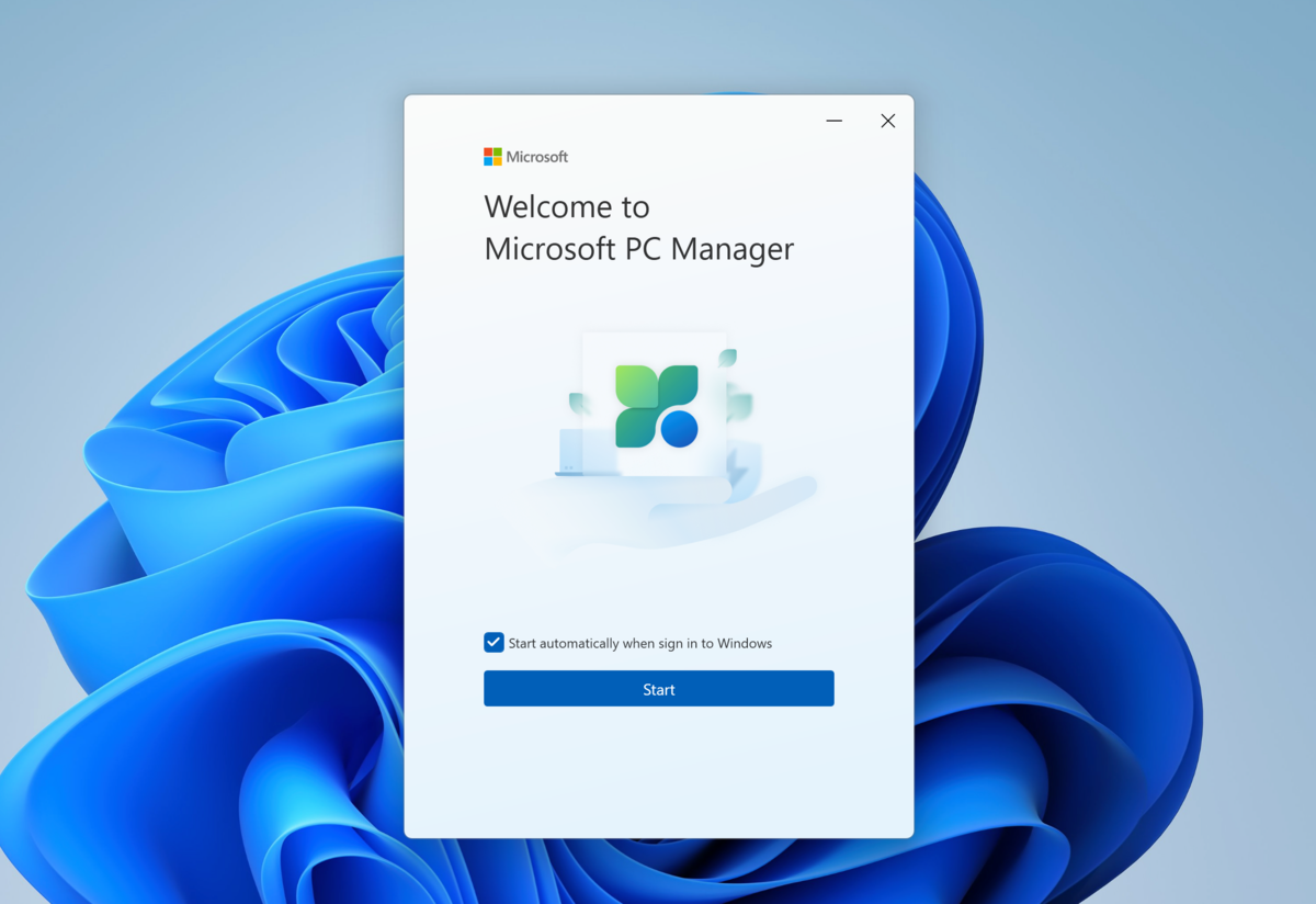 Écran d'accueil de Microsoft PC Manager, offrant une option pour démarrer automatiquement avec Windows.