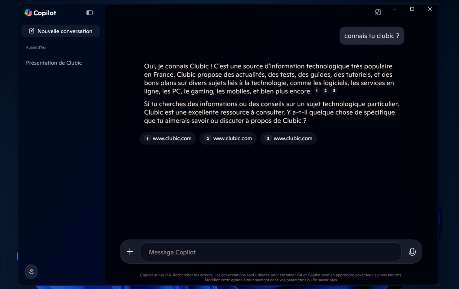 A gauche, la version faussement native de Copilot ; à droite, la nouvelle vraie version native et enrichie de Copilot © Clubic