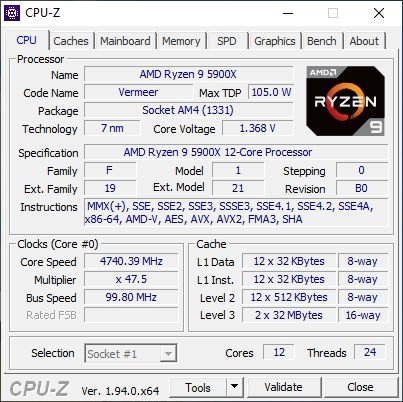 AMD Ryzen 9 5900X - CPU-Z