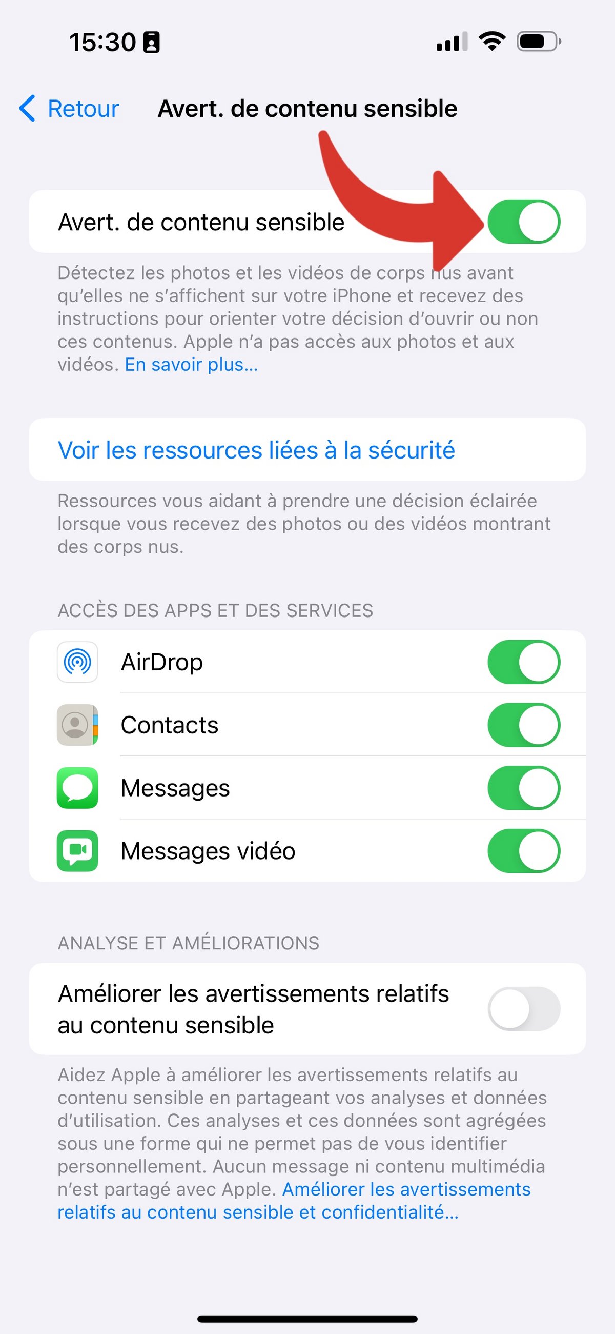 iOS 17 Avertissement photos