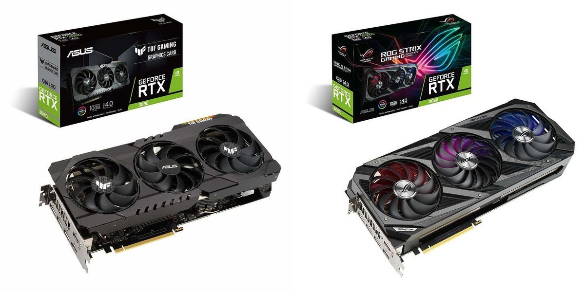 À gauche le modèle TUF Gaming ici testé, à droite la STRIX RTX 3080 © Asus