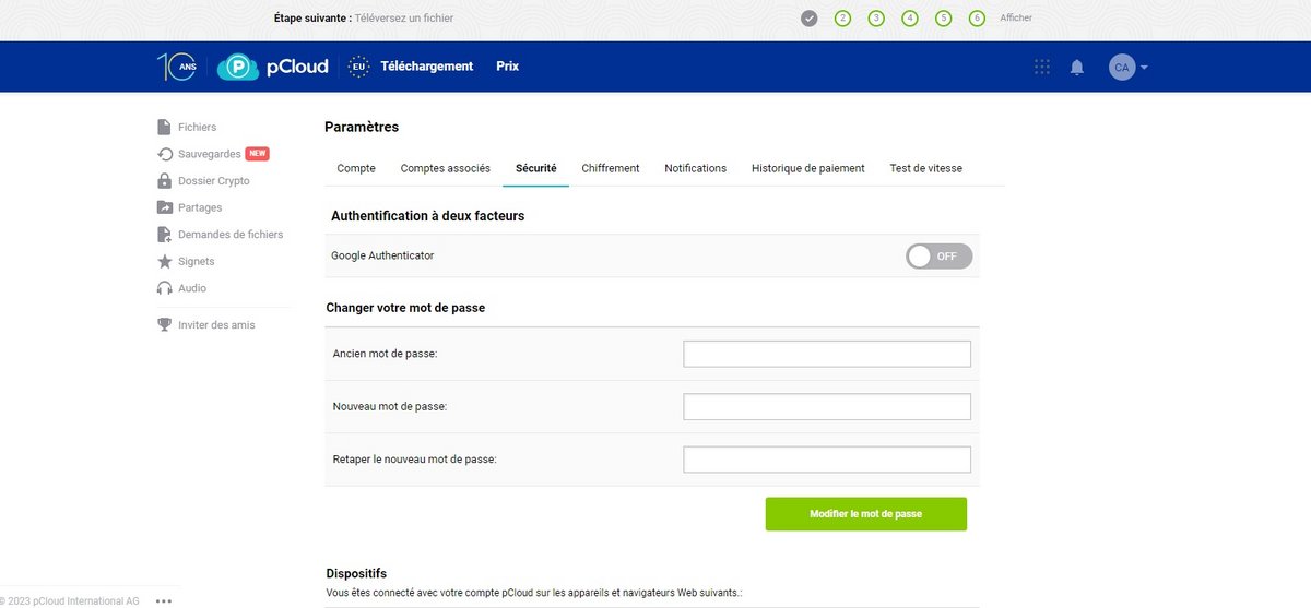 pCoud - Activation de l'authentification à deux facteurs