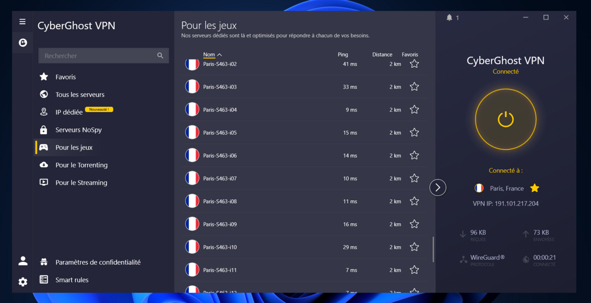 CyberGhost - Les emplacements de connexion optimisés pour les jeux en ligne. © Clubic