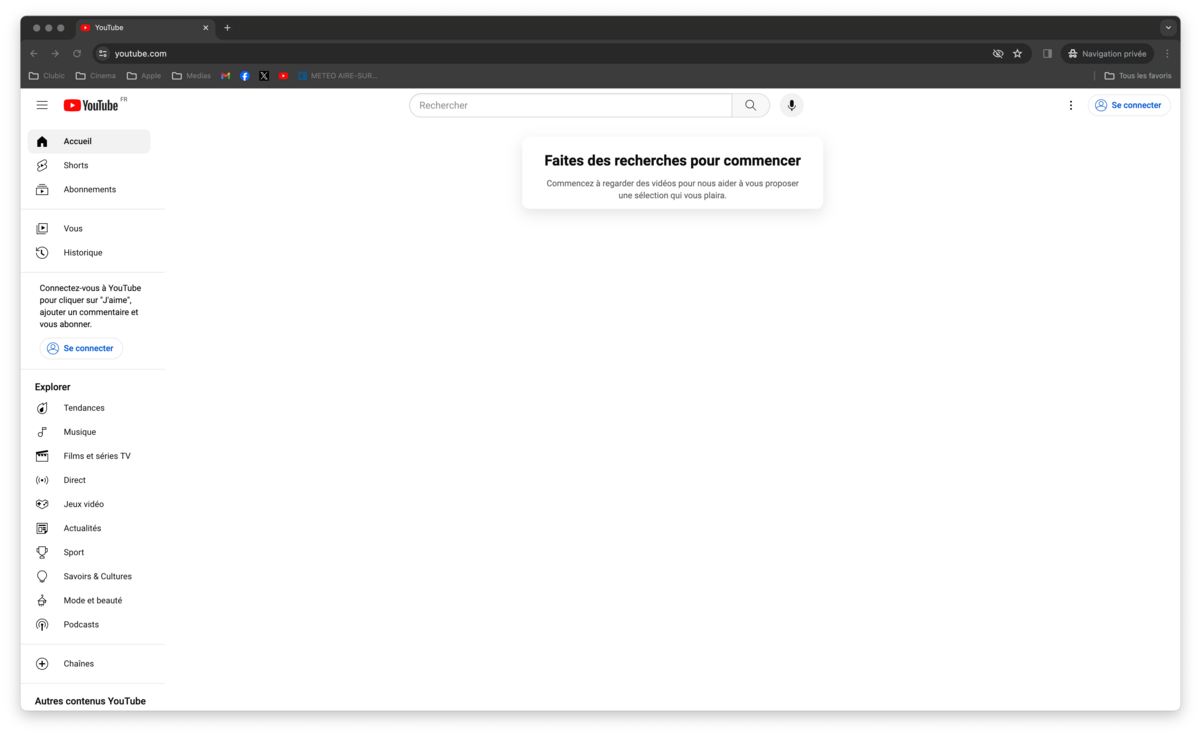 Une page vide et triste comme premier contact avec YouTube © Mathieu Grumiaux pour Clubic