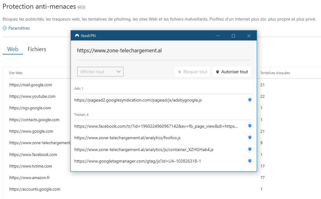 NordVPN Protection Anti-menaces - Blocage de publicités et traqueurs