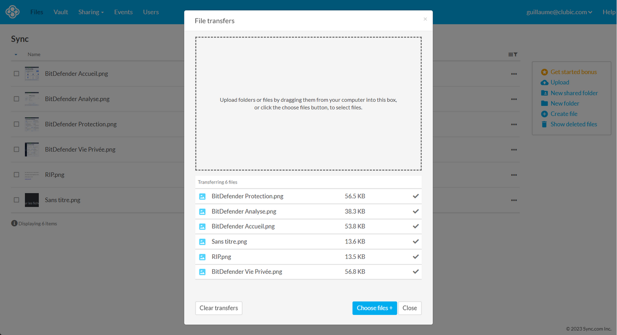 Sync.com - Transfert de fichiers