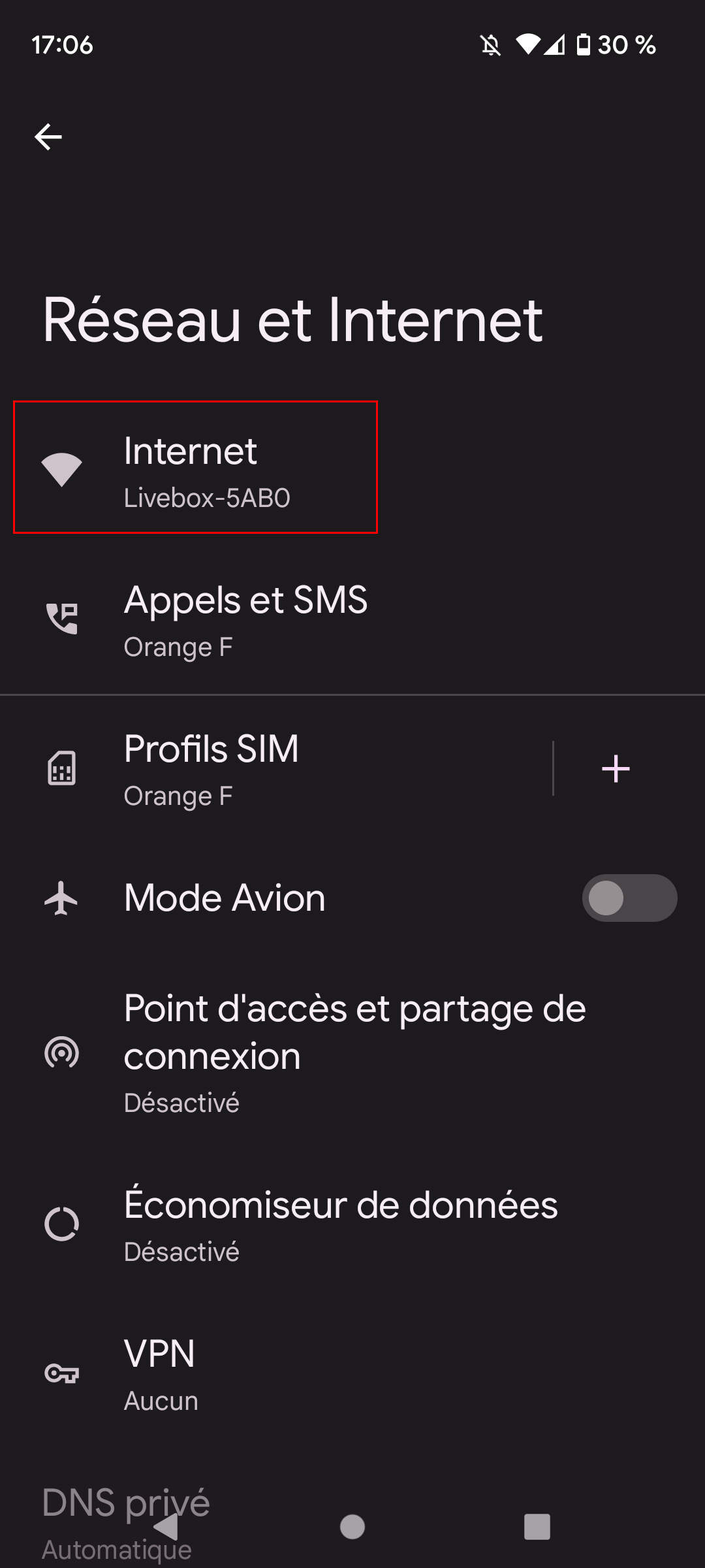 Android - Internet dans les paramètres