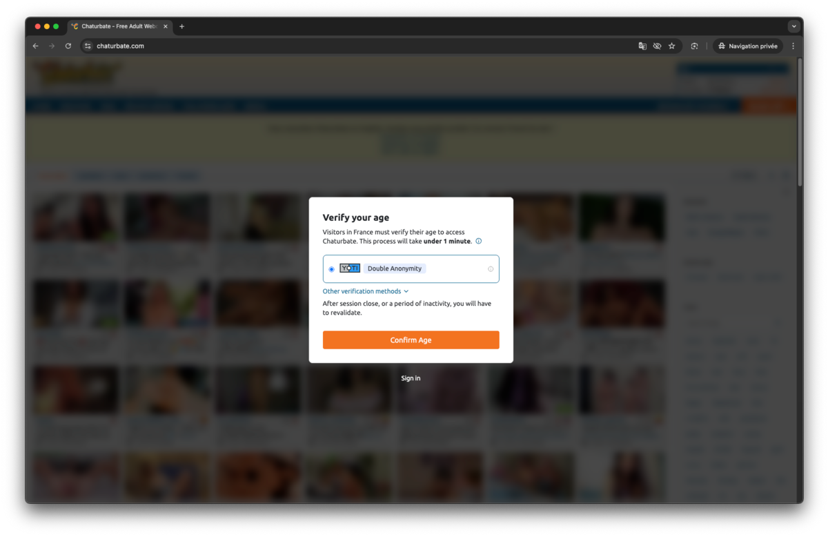 Chaturbate est un site web de cam en direct dédiée au contenu pour adultes, désormais accessible uniquement via un nouveau système de vérification d’âge basé sur un justificatif d’identité - © Clubic