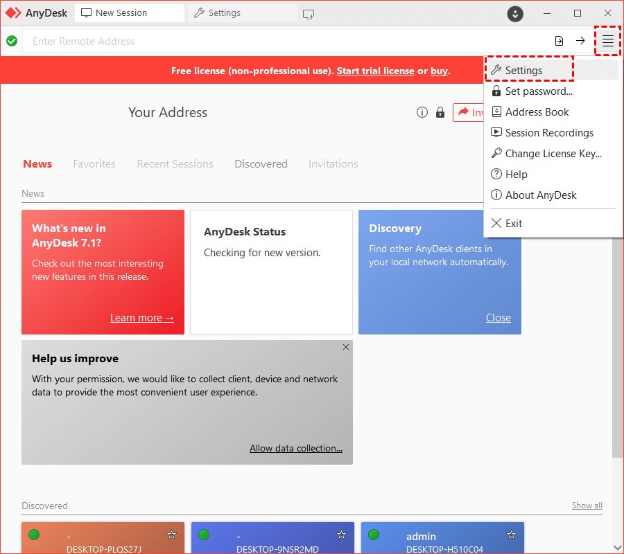 Interface AnyDesk : contrôlez vos appareils à distance en un clic. - © AnyDesk