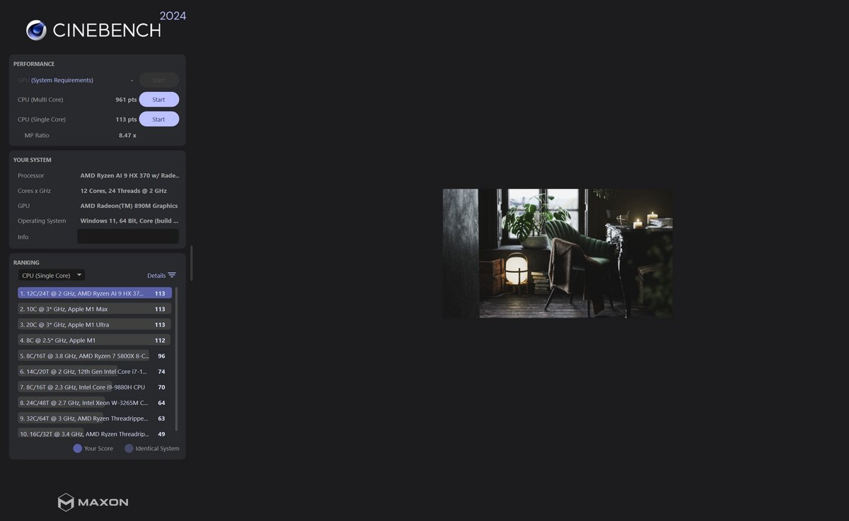 Les résultats sous Cinebench R24 // © Clubic