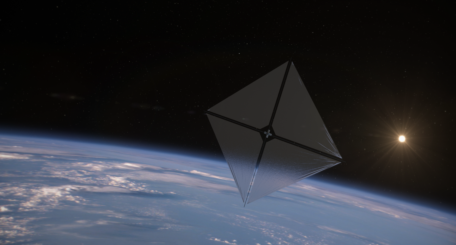 Vue d'artiste de la voile solaire ACS3 en orbite de la Terre. © NASA/Aero Animation/Ben Schweighart