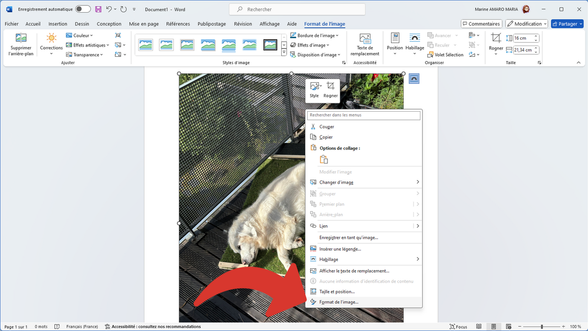 Utiliser le clic droit > Format de l'image © Clubic